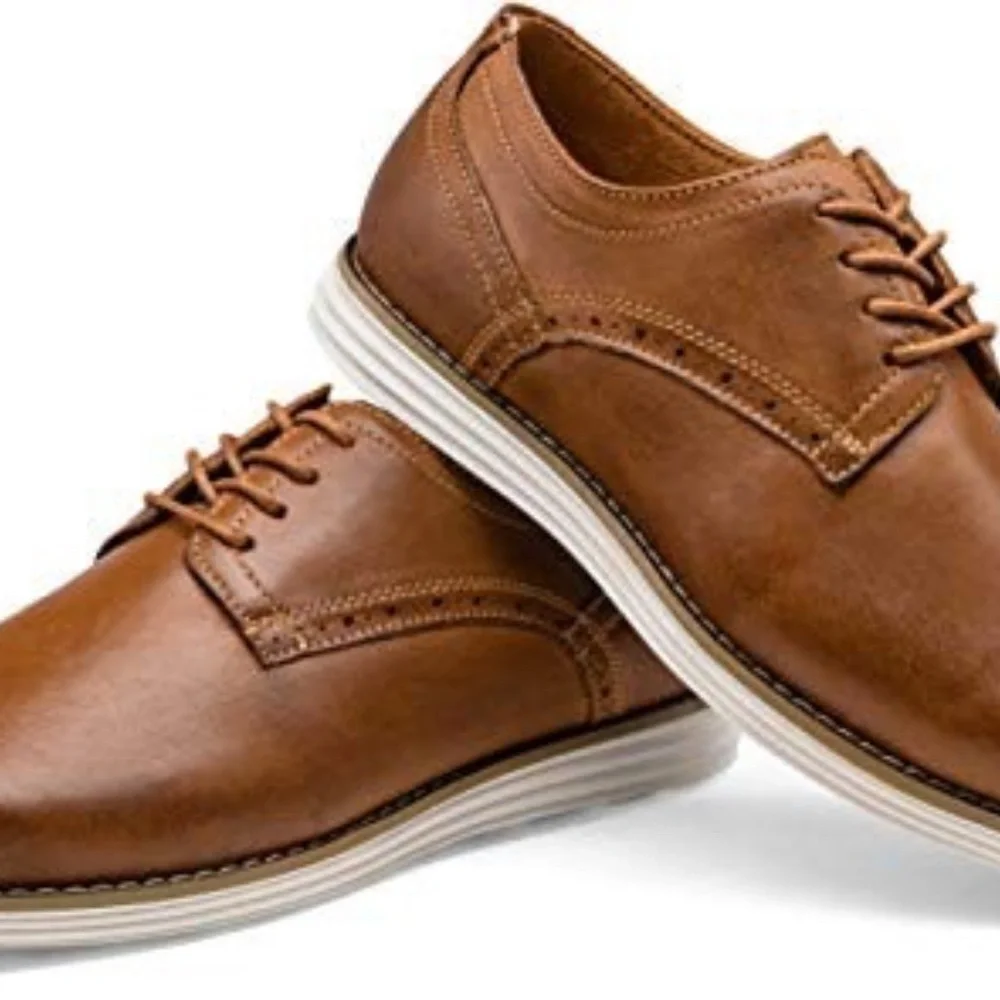 Vostey Tan Brown Leather‎ Oxfords Business Casual Dress Shoes for Men Size US9
